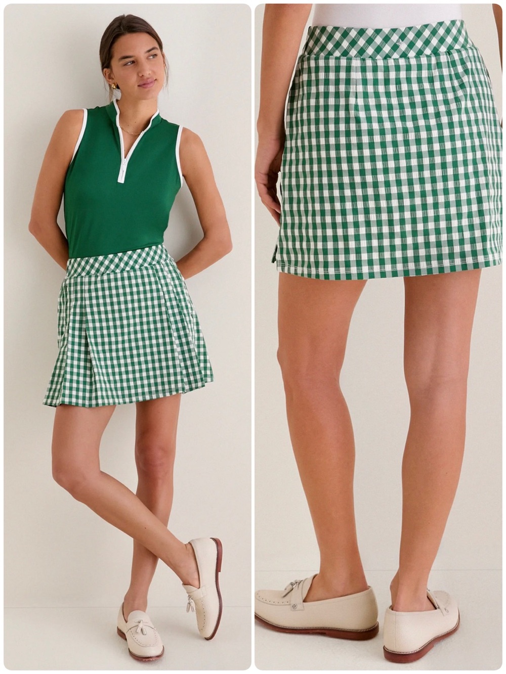 Tuckernuck Eden Green Gingham 16” Performance Seersucker Park Golf Skirt Size XS